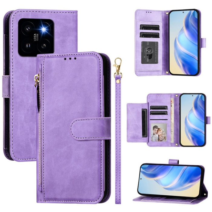Estuche de cuero para teléfono con cremallera y ranuras para varias tarjetas, For Xiaomi 14 Pro Global, For Xiaomi 14, For Xiaomi 13 Ultra, For Xiaomi Civi 3, For Xiaomi 13 Lite / Civi 2, For Xiaomi 13 Pro, For Xiaomi 13, For Xiaomi 12S Ultra          ...