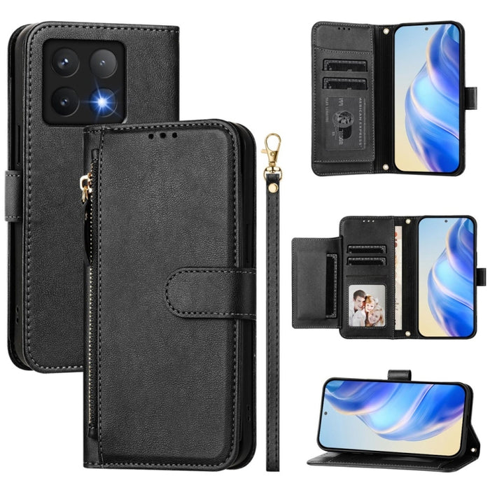 Estuche de cuero para teléfono con cremallera y ranuras para varias tarjetas, For Xiaomi 17 Max 5G, For Xiaomi 17T Pro 5G, For Xiaomi 15T Pro 5G, For Xiaomi 15T 5G, Xiaomi Civi 5 Pro, For Xiaomi 15S Pro, For Xiaomi Poco X7 / Redmi Note 14 Pro 5G       ...