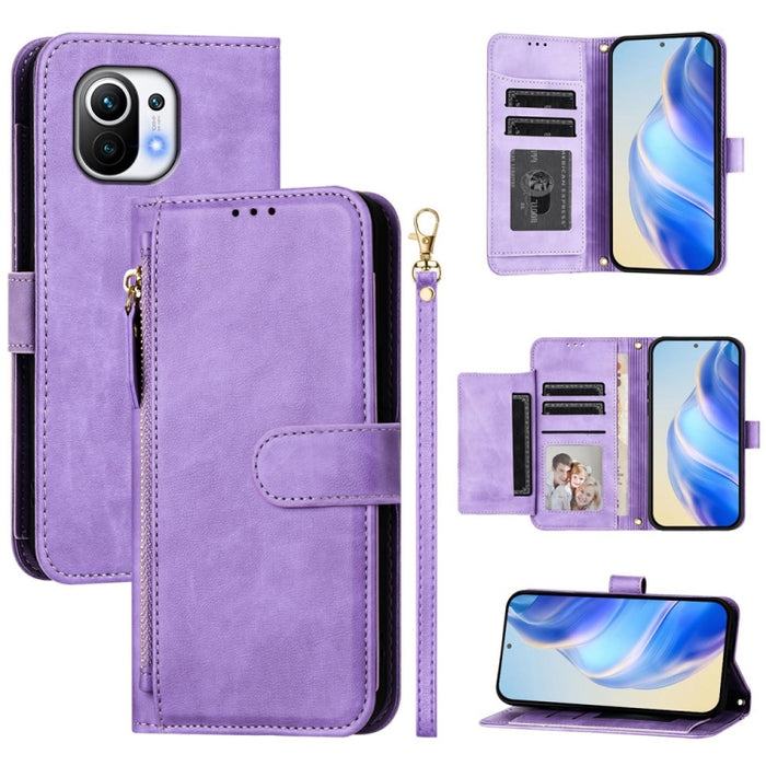 Estuche de cuero para teléfono con cremallera y ranuras para varias tarjetas, For Xiaomi 11T / 11T Pro, For Xiaomi Poco X3 GT, For Xiaomi Poco X3 Pro, For Xiaomi Mi 11 Ultra, For Xiaomi Mi 11 Pro, For Xiaomi Mi 11