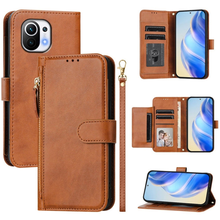 Estuche de cuero para teléfono con cremallera y ranuras para varias tarjetas, For Xiaomi 11T / 11T Pro, For Xiaomi Poco X3 GT, For Xiaomi Poco X3 Pro, For Xiaomi Mi 11 Ultra, For Xiaomi Mi 11 Pro, For Xiaomi Mi 11
