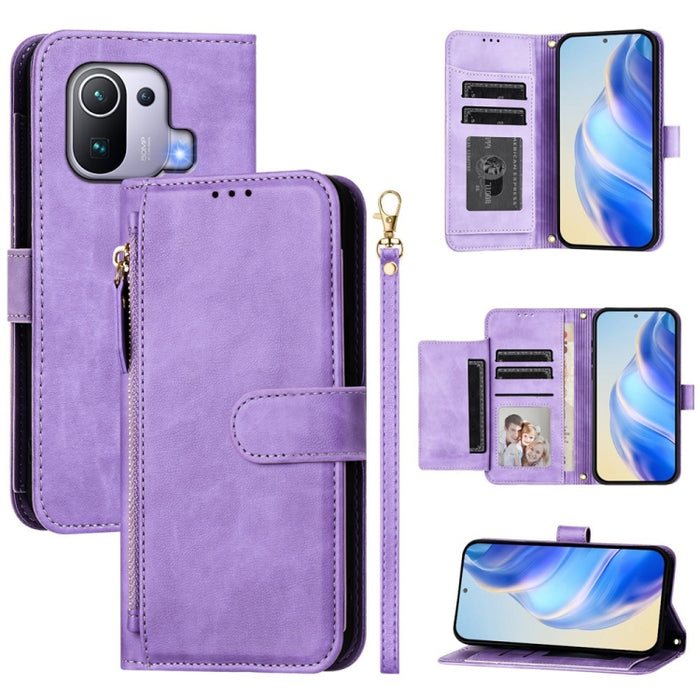 Estuche de cuero para teléfono con cremallera y ranuras para varias tarjetas, For Xiaomi 11T / 11T Pro, For Xiaomi Poco X3 GT, For Xiaomi Poco X3 Pro, For Xiaomi Mi 11 Ultra, For Xiaomi Mi 11 Pro, For Xiaomi Mi 11