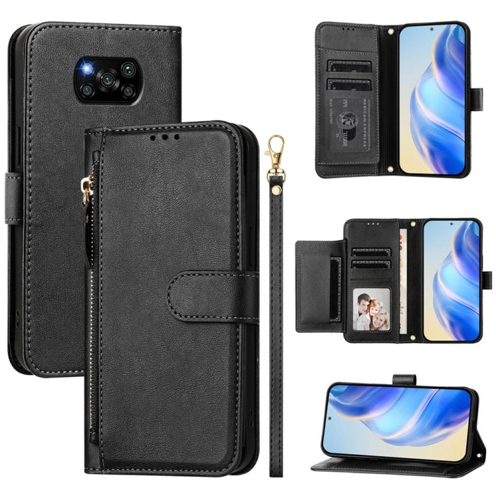 Estuche de cuero para teléfono con cremallera y ranuras para varias tarjetas, For Xiaomi 11T / 11T Pro, For Xiaomi Poco X3 GT, For Xiaomi Poco X3 Pro, For Xiaomi Mi 11 Ultra, For Xiaomi Mi 11 Pro, For Xiaomi Mi 11