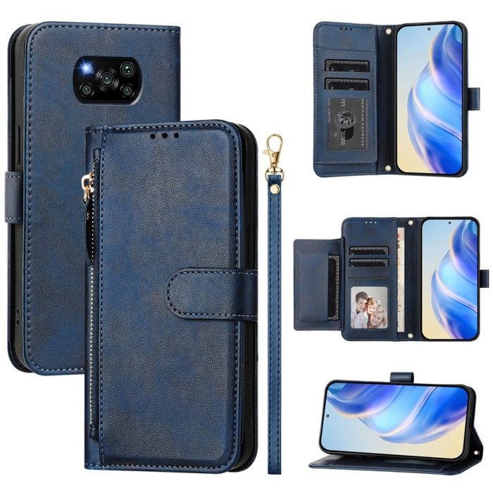 Estuche de cuero para teléfono con cremallera y ranuras para varias tarjetas, For Xiaomi 11T / 11T Pro, For Xiaomi Poco X3 GT, For Xiaomi Poco X3 Pro, For Xiaomi Mi 11 Ultra, For Xiaomi Mi 11 Pro, For Xiaomi Mi 11