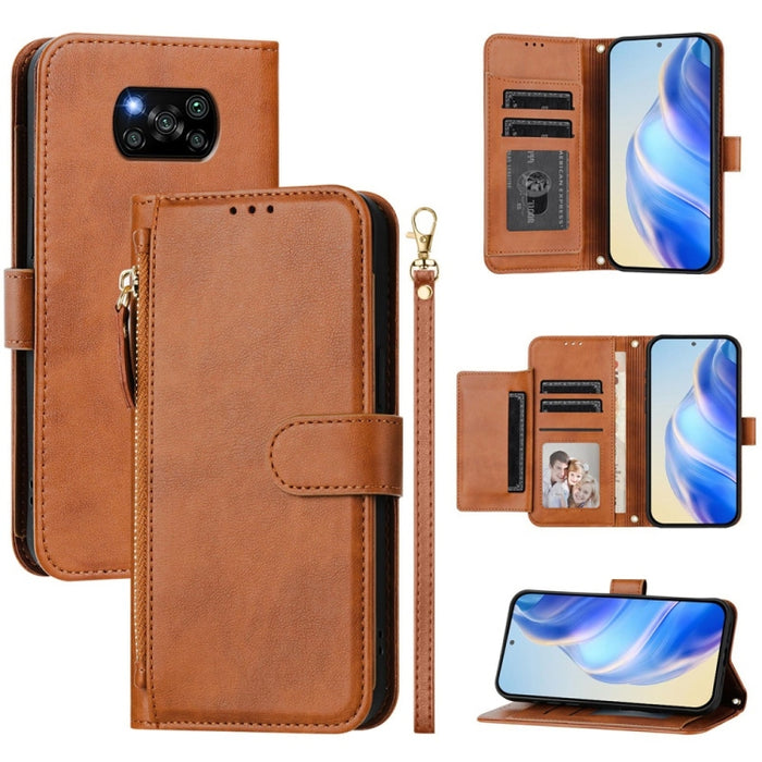 Estuche de cuero para teléfono con cremallera y ranuras para varias tarjetas, For Xiaomi 11T / 11T Pro, For Xiaomi Poco X3 GT, For Xiaomi Poco X3 Pro, For Xiaomi Mi 11 Ultra, For Xiaomi Mi 11 Pro, For Xiaomi Mi 11