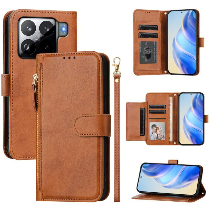 Estuche de cuero para teléfono con cremallera y ranuras para varias tarjetas, For Xiaomi 17 Max 5G, For Xiaomi 17T Pro 5G, For Xiaomi 15T Pro 5G, For Xiaomi 15T 5G, Xiaomi Civi 5 Pro, For Xiaomi 15S Pro, For Xiaomi Poco X7 / Redmi Note 14 Pro 5G       ...