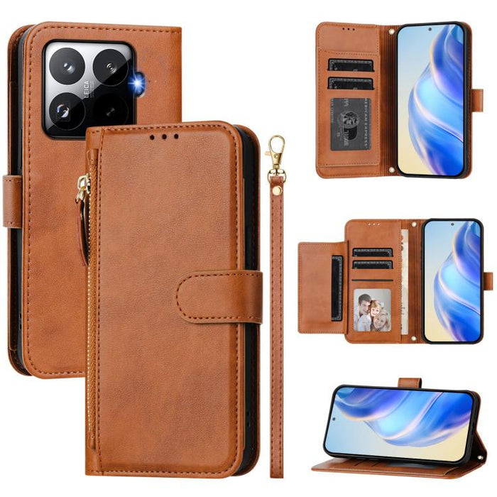 Estuche de cuero para teléfono con cremallera y ranuras para varias tarjetas, For Xiaomi 17 Max 5G, For Xiaomi 17T Pro 5G, For Xiaomi 15T Pro 5G, For Xiaomi 15T 5G, Xiaomi Civi 5 Pro, For Xiaomi 15S Pro, For Xiaomi Poco X7 / Redmi Note 14 Pro 5G       ...