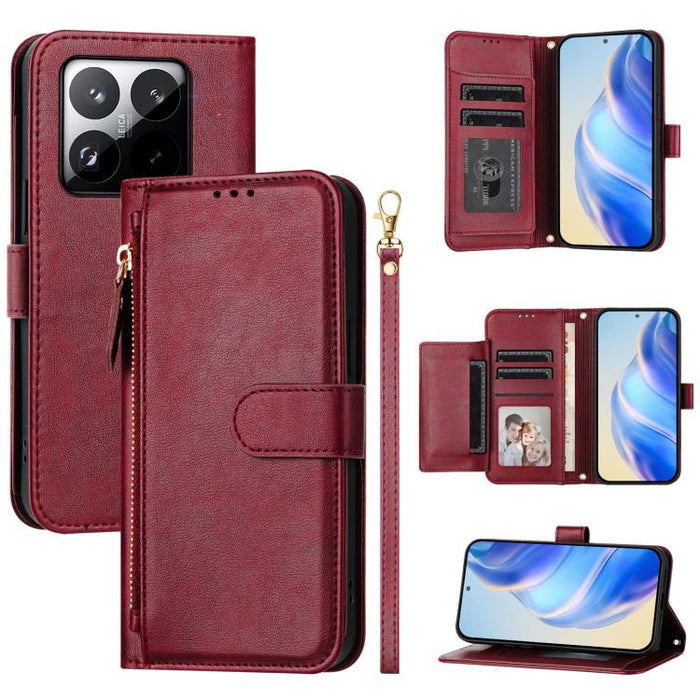 Estuche de cuero para teléfono con cremallera y ranuras para varias tarjetas, For Xiaomi 17 Max 5G, For Xiaomi 17T Pro 5G, For Xiaomi 15T Pro 5G, For Xiaomi 15T 5G, Xiaomi Civi 5 Pro, For Xiaomi 15S Pro, For Xiaomi Poco X7 / Redmi Note 14 Pro 5G       ...