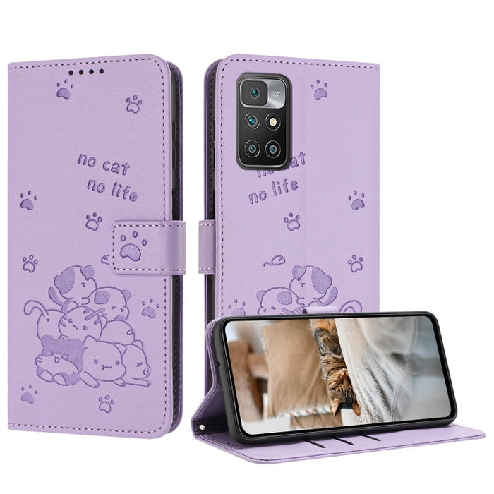 Funda de cuero para teléfono con gatito en relieve y cordón, For Redmi Note 10 Pro