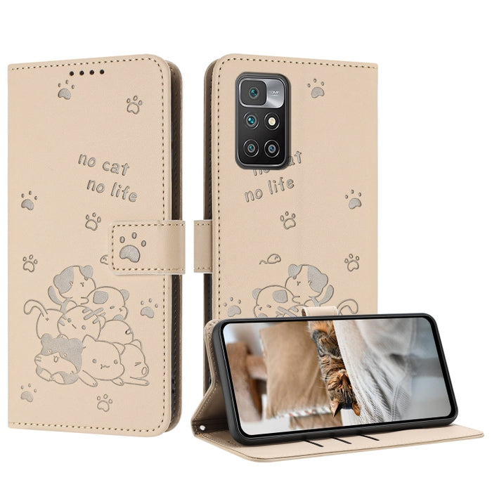 Funda de cuero para teléfono con gatito en relieve y cordón, For Redmi Note 10 Pro