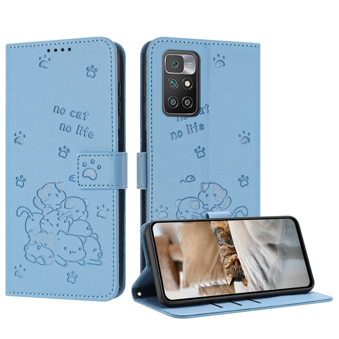 Funda de cuero para teléfono con gatito en relieve y cordón, For Redmi Note 10 Pro