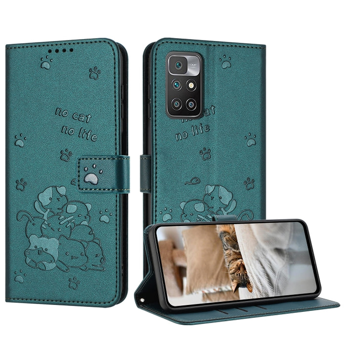 Funda de cuero para teléfono con gatito en relieve y cordón, For Redmi Note 10 Pro