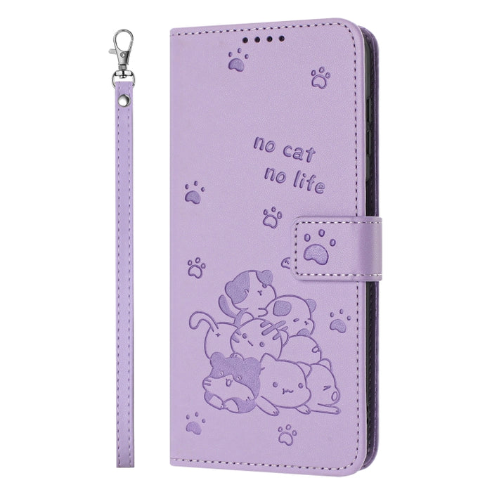 Funda de cuero para teléfono con gatito en relieve y cordón, For Redmi Note 10 Pro
