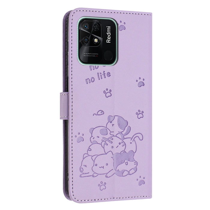 Funda de cuero para teléfono con gatito en relieve y cordón, For Redmi Note 10 Pro