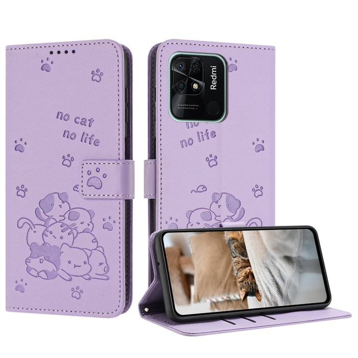 Funda de cuero para teléfono con gatito en relieve y cordón, For Redmi Note 10 Pro