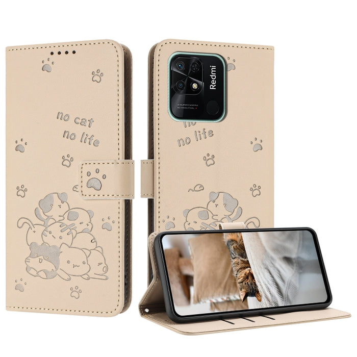 Funda de cuero para teléfono con gatito en relieve y cordón, For Redmi Note 10 Pro