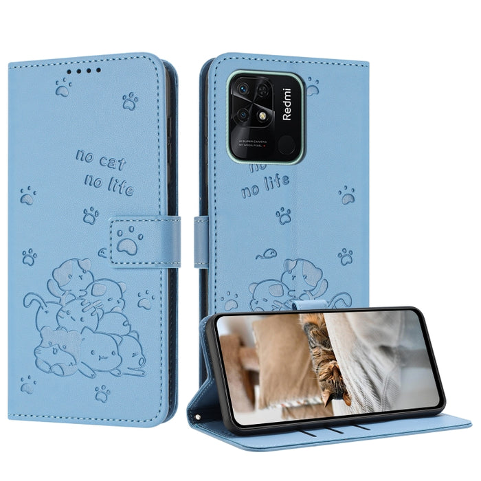 Funda de cuero para teléfono con gatito en relieve y cordón, For Redmi Note 10 Pro