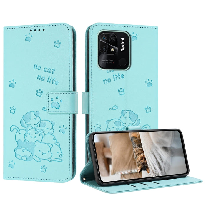 Funda de cuero para teléfono con gatito en relieve y cordón, For Redmi Note 10 Pro
