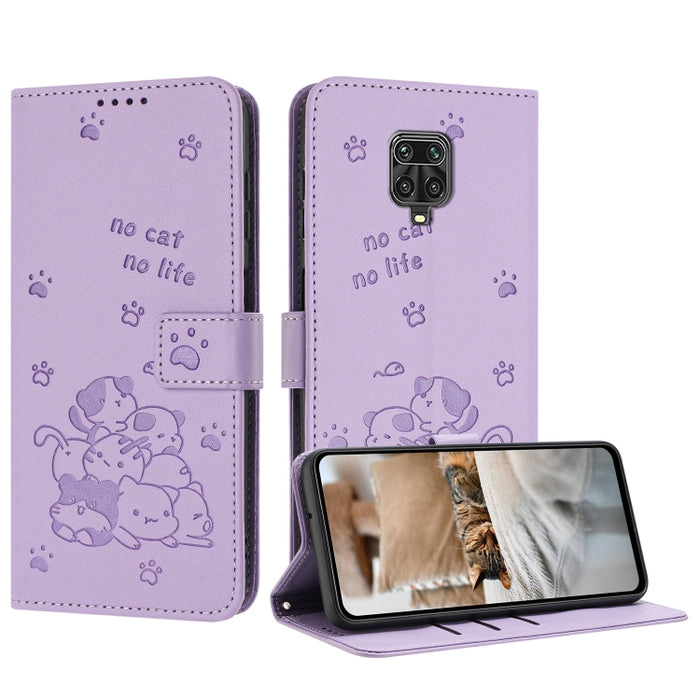Funda de cuero para teléfono con gatito en relieve y cordón, For Redmi Note 10 Pro
