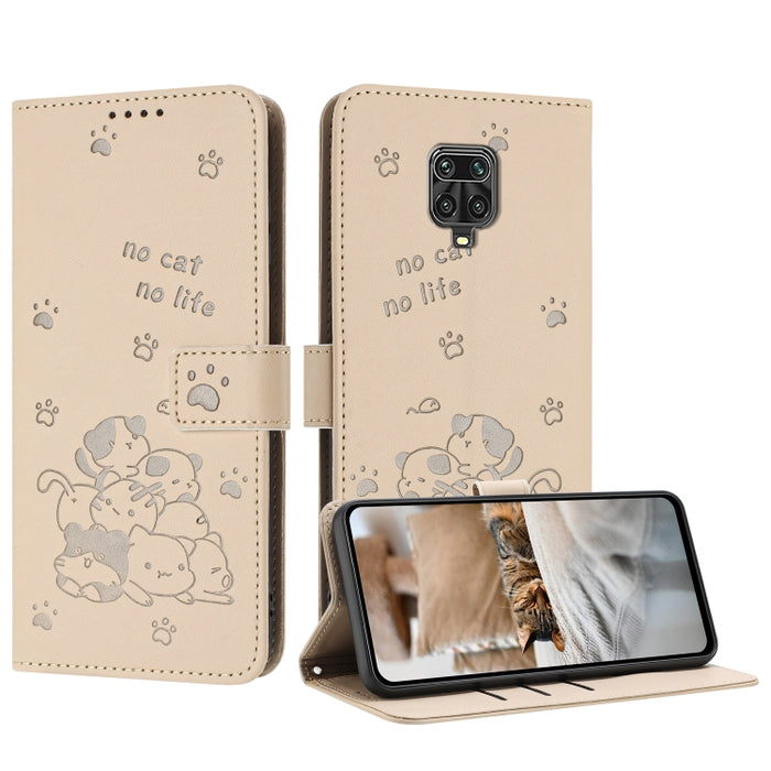 Funda de cuero para teléfono con gatito en relieve y cordón, For Redmi Note 10 Pro