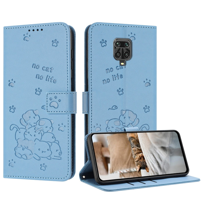 Funda de cuero para teléfono con gatito en relieve y cordón, For Redmi Note 10 Pro