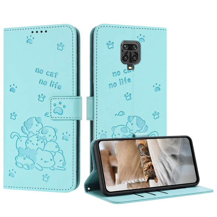 Funda de cuero para teléfono con gatito en relieve y cordón, For Redmi Note 10 Pro