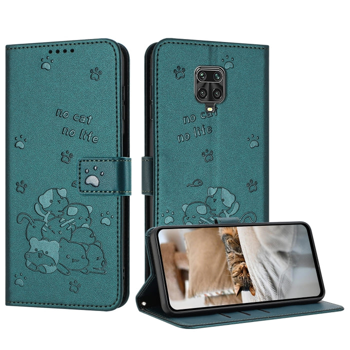 Funda de cuero para teléfono con gatito en relieve y cordón, For Redmi Note 10 Pro