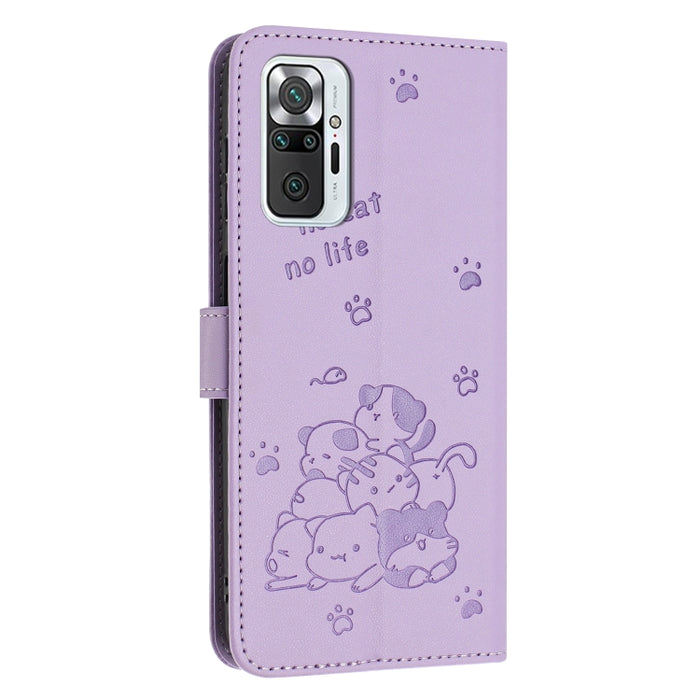 Funda de cuero para teléfono con gatito en relieve y cordón, For Redmi Note 10 Pro