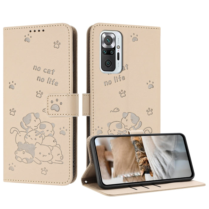 Funda de cuero para teléfono con gatito en relieve y cordón, For Redmi Note 10 Pro
