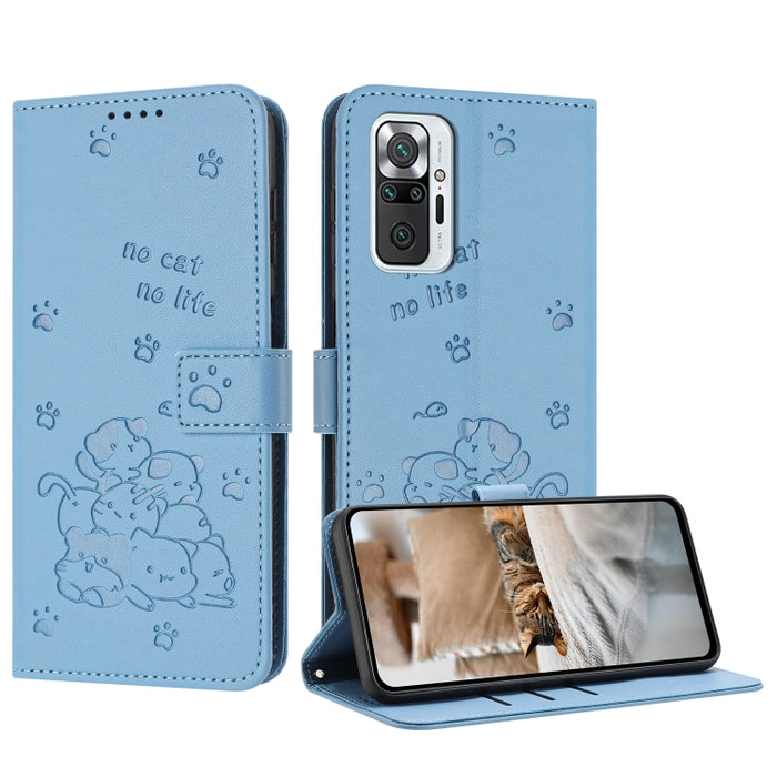 Funda de cuero para teléfono con gatito en relieve y cordón, For Redmi Note 10 Pro