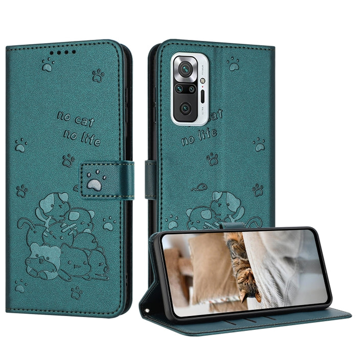 Funda de cuero para teléfono con gatito en relieve y cordón, For Redmi Note 10 Pro