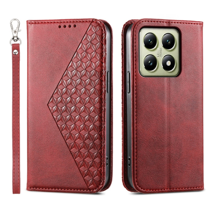 Funda de cuero magnética para teléfono con textura de becerro y cuadrícula cúbica, For Xiaomi 17 Max 5G, For Xiaomi 17T Pro 5G, For Xiaomi 17T 5G, For Xiaomi 17 Pro Max, For Xiaomi 17 Pro, For Xiaomi 17, For Xiaomi 15T Pro 5G, For Xiaomi 15T 5G        ...