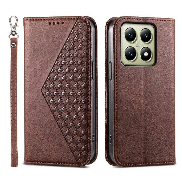 Funda de cuero magnética para teléfono con textura de becerro y cuadrícula cúbica, For Xiaomi 17 Max 5G, For Xiaomi 17T Pro 5G, For Xiaomi 17T 5G, For Xiaomi 17 Pro Max, For Xiaomi 17 Pro, For Xiaomi 17, For Xiaomi 15T Pro 5G, For Xiaomi 15T 5G        ...