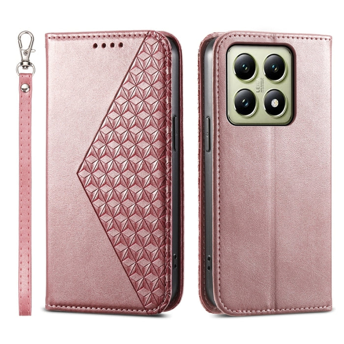 Funda de cuero magnética para teléfono con textura de becerro y cuadrícula cúbica, For Xiaomi 17 Max 5G, For Xiaomi 17T Pro 5G, For Xiaomi 17T 5G, For Xiaomi 17 Pro Max, For Xiaomi 17 Pro, For Xiaomi 17, For Xiaomi 15T Pro 5G, For Xiaomi 15T 5G        ...
