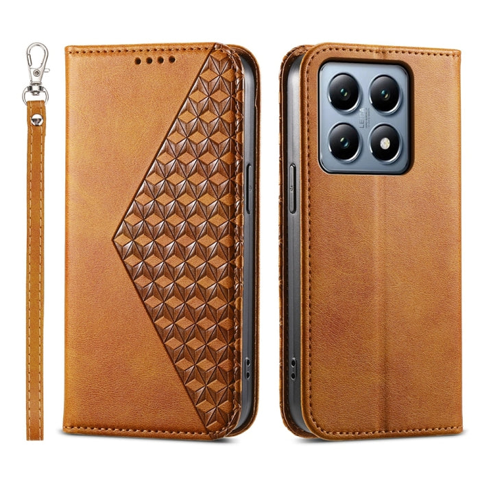 Funda de cuero magnética para teléfono con textura de becerro y cuadrícula cúbica, For Xiaomi 17 Max 5G, For Xiaomi 17T Pro 5G, For Xiaomi 17T 5G, For Xiaomi 17 Pro Max, For Xiaomi 17 Pro, For Xiaomi 17, For Xiaomi 15T Pro 5G, For Xiaomi 15T 5G        ...