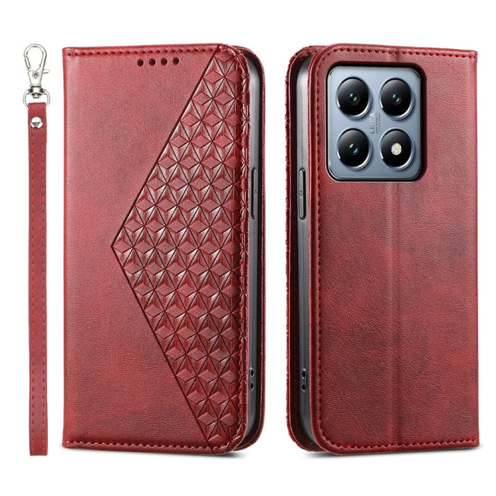 Funda de cuero magnética para teléfono con textura de becerro y cuadrícula cúbica, For Xiaomi 17 Max 5G, For Xiaomi 17T Pro 5G, For Xiaomi 17T 5G, For Xiaomi 17 Pro Max, For Xiaomi 17 Pro, For Xiaomi 17, For Xiaomi 15T Pro 5G, For Xiaomi 15T 5G        ...