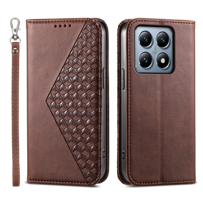 Funda de cuero magnética para teléfono con textura de becerro y cuadrícula cúbica, For Xiaomi 17 Max 5G, For Xiaomi 17T Pro 5G, For Xiaomi 17T 5G, For Xiaomi 17 Pro Max, For Xiaomi 17 Pro, For Xiaomi 17, For Xiaomi 15T Pro 5G, For Xiaomi 15T 5G        ...