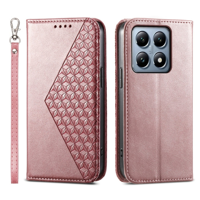 Funda de cuero magnética para teléfono con textura de becerro y cuadrícula cúbica, For Xiaomi 17 Max 5G, For Xiaomi 17T Pro 5G, For Xiaomi 17T 5G, For Xiaomi 17 Pro Max, For Xiaomi 17 Pro, For Xiaomi 17, For Xiaomi 15T Pro 5G, For Xiaomi 15T 5G        ...