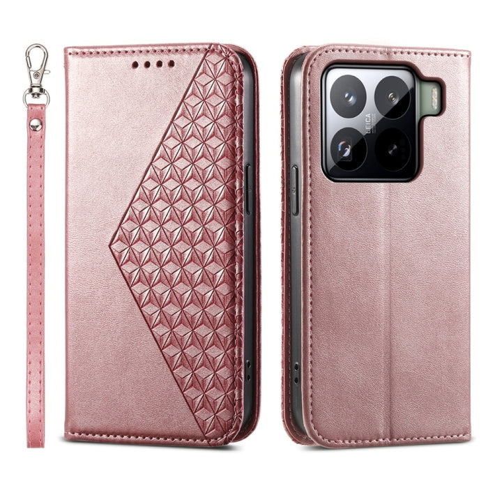 Funda de cuero magnética para teléfono con textura de becerro y cuadrícula cúbica, For Xiaomi 17 Max 5G, For Xiaomi 17T Pro 5G, For Xiaomi 17T 5G, For Xiaomi 17 Pro Max, For Xiaomi 17 Pro, For Xiaomi 17, For Xiaomi 15T Pro 5G, For Xiaomi 15T 5G        ...