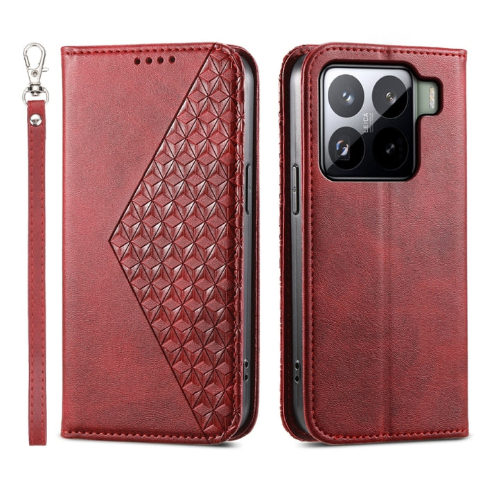 Funda de cuero magnética para teléfono con textura de becerro y cuadrícula cúbica, For Xiaomi 17 Max 5G, For Xiaomi 17T Pro 5G, For Xiaomi 17T 5G, For Xiaomi 17 Pro Max, For Xiaomi 17 Pro, For Xiaomi 17, For Xiaomi 15T Pro 5G, For Xiaomi 15T 5G        ...