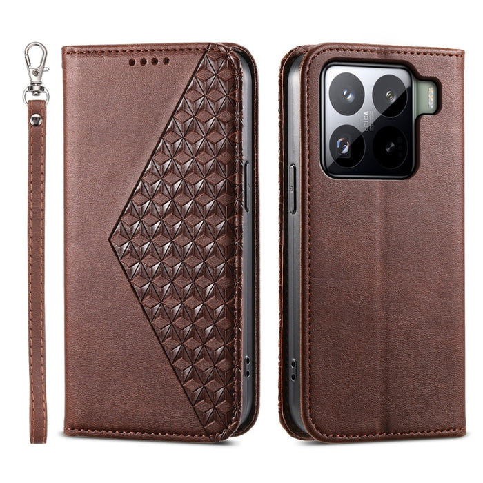 Funda de cuero magnética para teléfono con textura de becerro y cuadrícula cúbica, For Xiaomi 17 Max 5G, For Xiaomi 17T Pro 5G, For Xiaomi 17T 5G, For Xiaomi 17 Pro Max, For Xiaomi 17 Pro, For Xiaomi 17, For Xiaomi 15T Pro 5G, For Xiaomi 15T 5G        ...