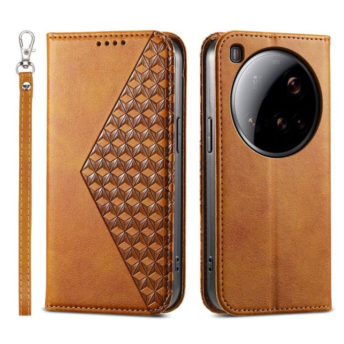 Funda de cuero magnética para teléfono con textura de becerro y cuadrícula cúbica, For Xiaomi 17 Max 5G, For Xiaomi 17T Pro 5G, For Xiaomi 17T 5G, For Xiaomi 17 Pro Max, For Xiaomi 17 Pro, For Xiaomi 17, For Xiaomi 15T Pro 5G, For Xiaomi 15T 5G        ...