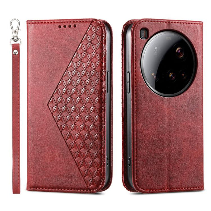 Funda de cuero magnética para teléfono con textura de becerro y cuadrícula cúbica, For Xiaomi 17 Max 5G, For Xiaomi 17T Pro 5G, For Xiaomi 17T 5G, For Xiaomi 17 Pro Max, For Xiaomi 17 Pro, For Xiaomi 17, For Xiaomi 15T Pro 5G, For Xiaomi 15T 5G        ...