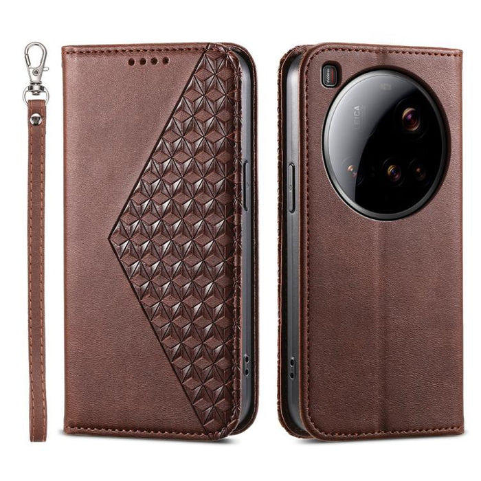 Funda de cuero magnética para teléfono con textura de becerro y cuadrícula cúbica, For Xiaomi 17 Max 5G, For Xiaomi 17T Pro 5G, For Xiaomi 17T 5G, For Xiaomi 17 Pro Max, For Xiaomi 17 Pro, For Xiaomi 17, For Xiaomi 15T Pro 5G, For Xiaomi 15T 5G        ...