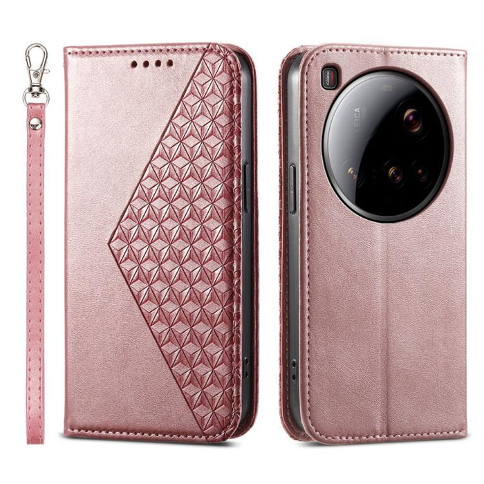 Funda de cuero magnética para teléfono con textura de becerro y cuadrícula cúbica, For Xiaomi 17 Max 5G, For Xiaomi 17T Pro 5G, For Xiaomi 17T 5G, For Xiaomi 17 Pro Max, For Xiaomi 17 Pro, For Xiaomi 17, For Xiaomi 15T Pro 5G, For Xiaomi 15T 5G        ...