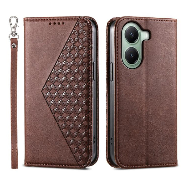 Funda de cuero magnética para teléfono con textura de becerro y cuadrícula cúbica, For Xiaomi 17 Max 5G, For Xiaomi 17T Pro 5G, For Xiaomi 17T 5G, For Xiaomi 17 Pro Max, For Xiaomi 17 Pro, For Xiaomi 17, For Xiaomi 15T Pro 5G, For Xiaomi 15T 5G        ...
