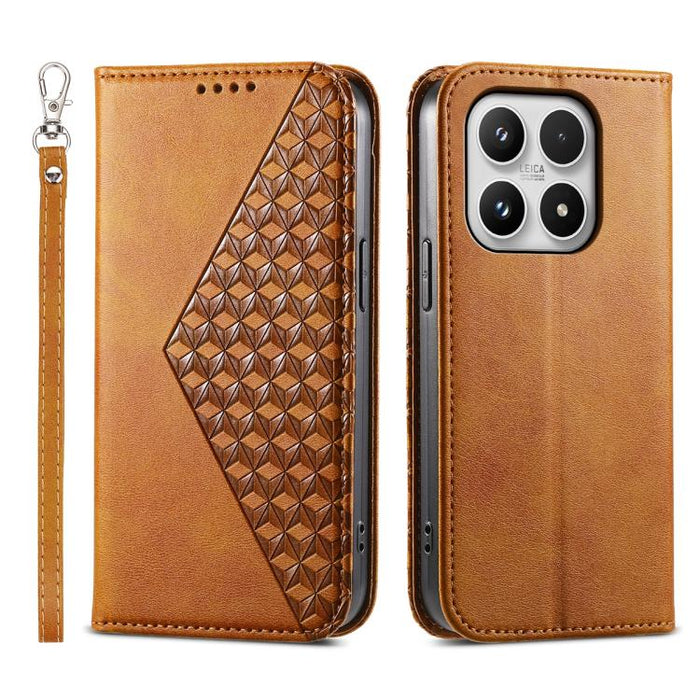 Funda de cuero magnética para teléfono con textura de becerro y cuadrícula cúbica, For Xiaomi 17 Max 5G, For Xiaomi 17T Pro 5G, For Xiaomi 17T 5G, For Xiaomi 17 Pro Max, For Xiaomi 17 Pro, For Xiaomi 17, For Xiaomi 15T Pro 5G, For Xiaomi 15T 5G        ...