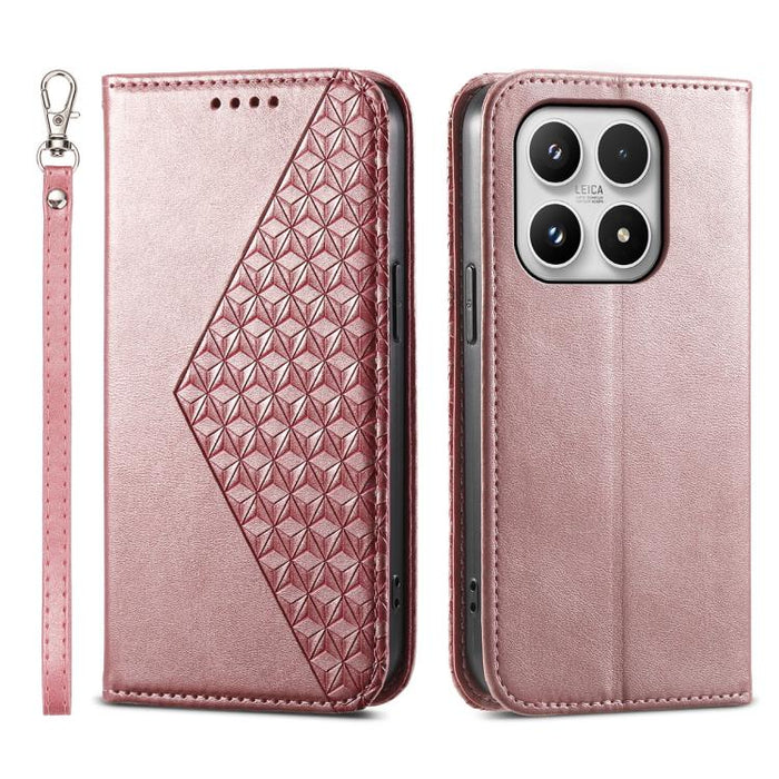 Funda de cuero magnética para teléfono con textura de becerro y cuadrícula cúbica, For Xiaomi 17 Max 5G, For Xiaomi 17T Pro 5G, For Xiaomi 17T 5G, For Xiaomi 17 Pro Max, For Xiaomi 17 Pro, For Xiaomi 17, For Xiaomi 15T Pro 5G, For Xiaomi 15T 5G        ...