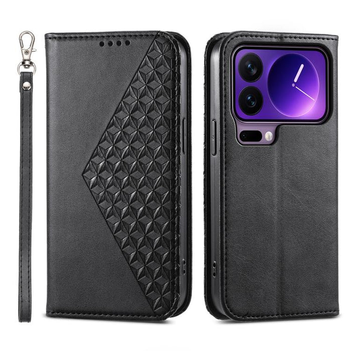 Funda de cuero magnética para teléfono con textura de becerro y cuadrícula cúbica, For Xiaomi 17 Max 5G, For Xiaomi 17T Pro 5G, For Xiaomi 17T 5G, For Xiaomi 17 Pro Max, For Xiaomi 17 Pro, For Xiaomi 17, For Xiaomi 15T Pro 5G, For Xiaomi 15T 5G        ...