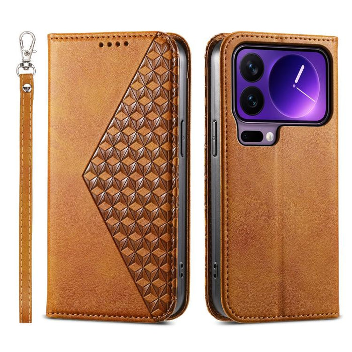 Funda de cuero magnética para teléfono con textura de becerro y cuadrícula cúbica, For Xiaomi 17 Max 5G, For Xiaomi 17T Pro 5G, For Xiaomi 17T 5G, For Xiaomi 17 Pro Max, For Xiaomi 17 Pro, For Xiaomi 17, For Xiaomi 15T Pro 5G, For Xiaomi 15T 5G        ...