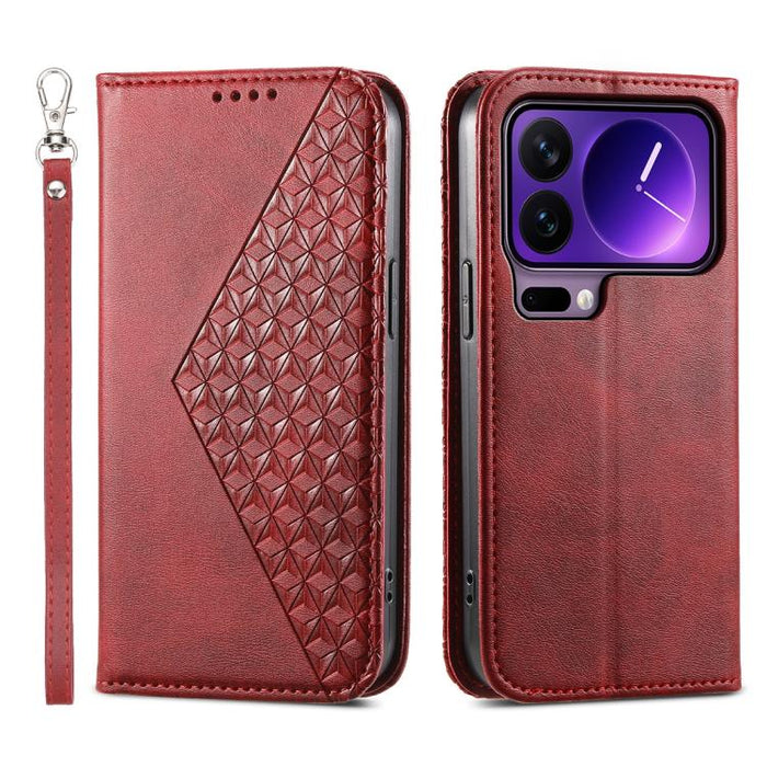 Funda de cuero magnética para teléfono con textura de becerro y cuadrícula cúbica, For Xiaomi 17 Max 5G, For Xiaomi 17T Pro 5G, For Xiaomi 17T 5G, For Xiaomi 17 Pro Max, For Xiaomi 17 Pro, For Xiaomi 17, For Xiaomi 15T Pro 5G, For Xiaomi 15T 5G        ...
